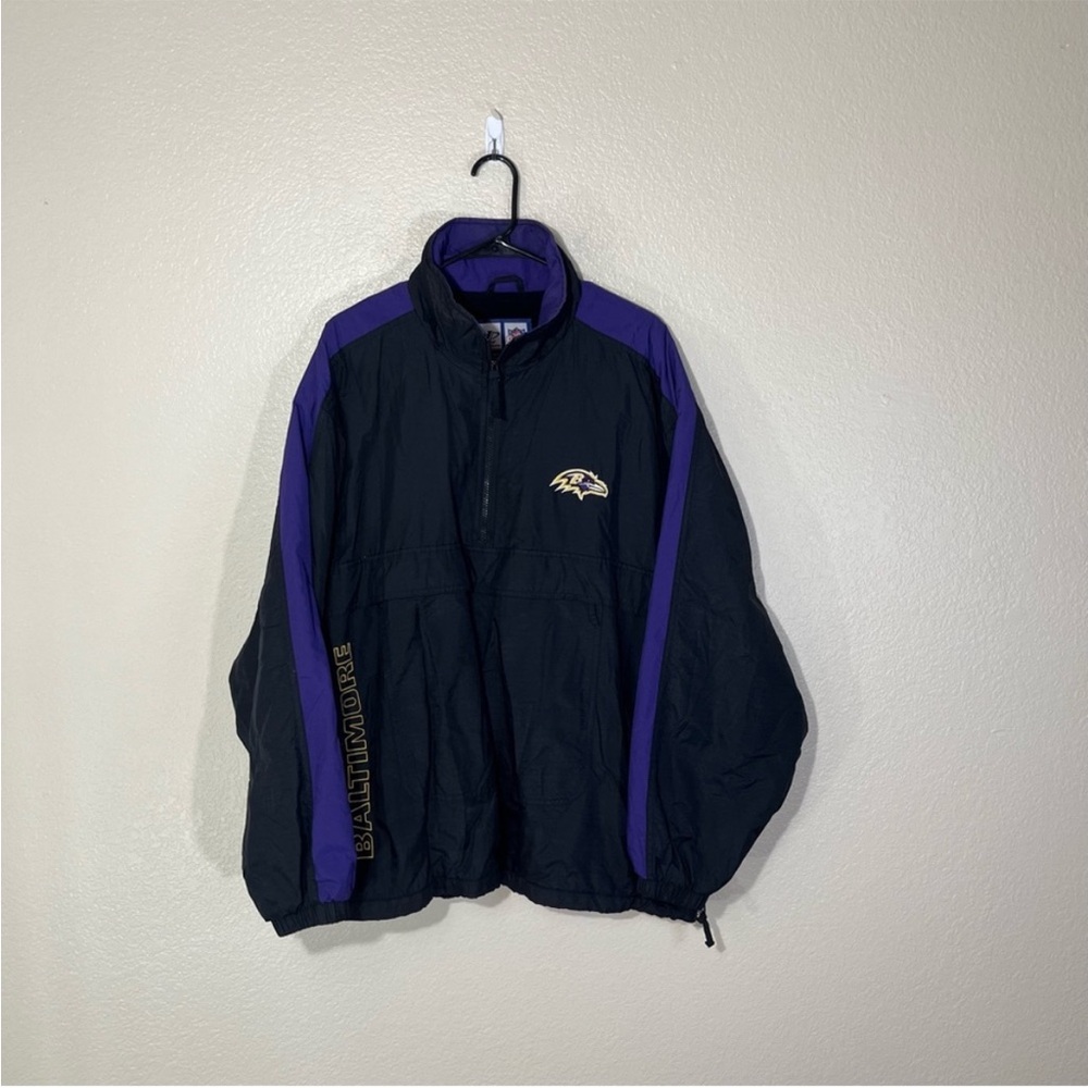 Vintage Baltimore Ravens Mens Black Pullover Fleece Athletic Wind Jacket Large